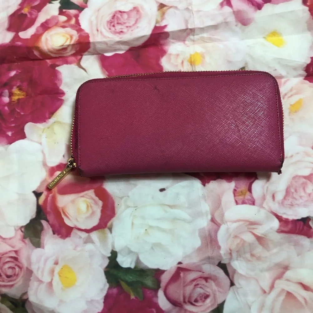 Tory Burch Pink Zip-Around Wallet with Gold Logo